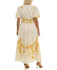 Taylor Women's Plus Puff Sleeve Placement Print Maxi Dress