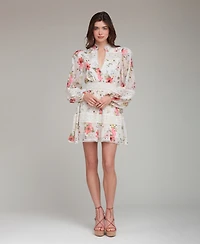 Avec Les Filles Women's Floral-Print Lace-Trim Chiffon Dress