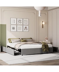 gaomon Fabric Upholstered Bed Frame with 4 Storage Drawers, Heavy-Duty Steel Frame