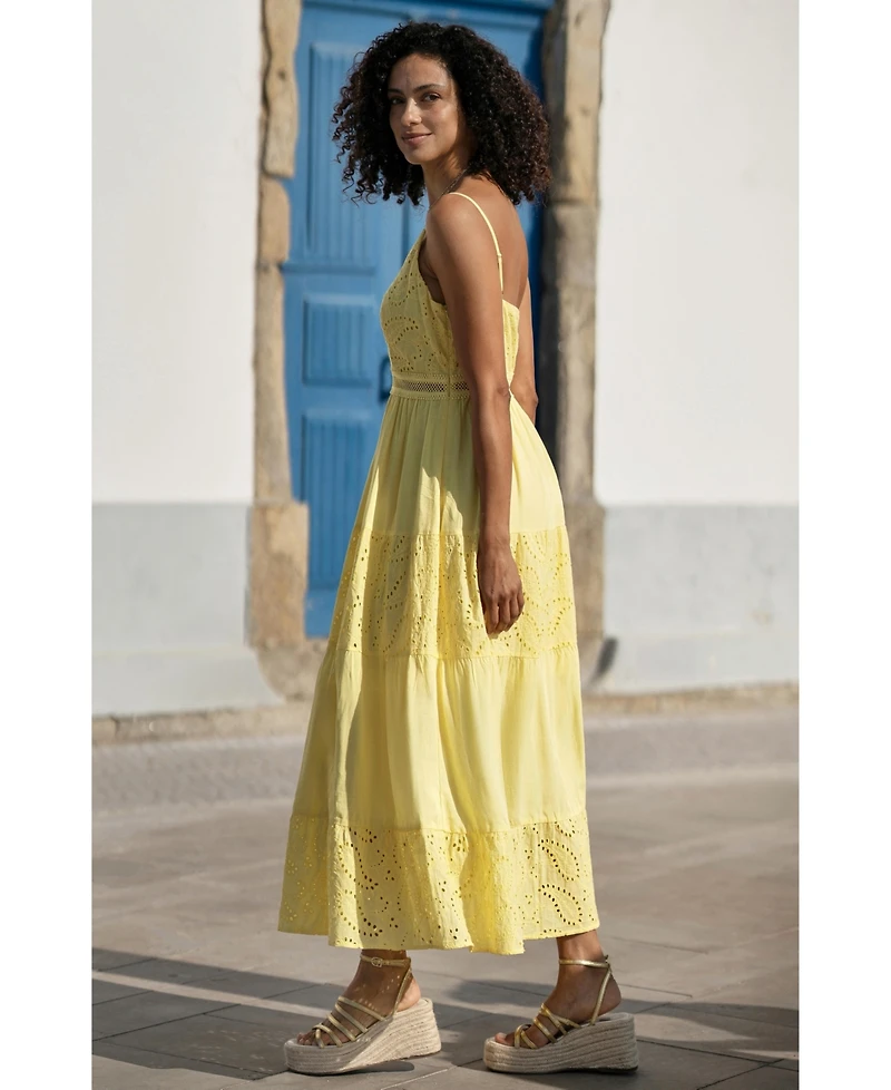 Yumi Women's Cotton Lace Trim Midi Dress