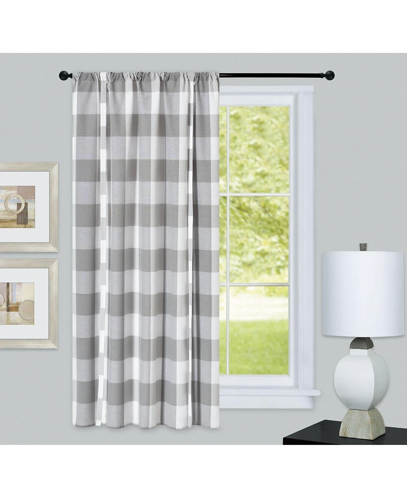 Kate Aurora Country Farmhouse Rod Pocket Buffalo Plaid Gingham Tie Up Window Curtain Panel