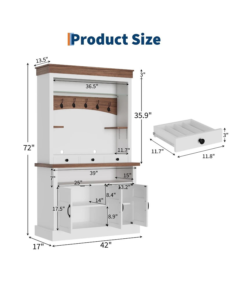 Gaomon 72 Inch Tall Coffee Bar Cabinet, Coffee Nook Station with Led Lights, 6 Hooks, Drawers and Cabinets