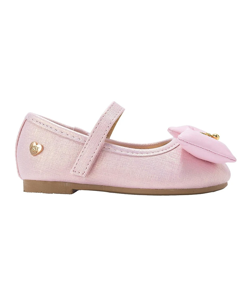 Bebe Toddler Ballet Flat with Puffy Bow and Cherry Charm