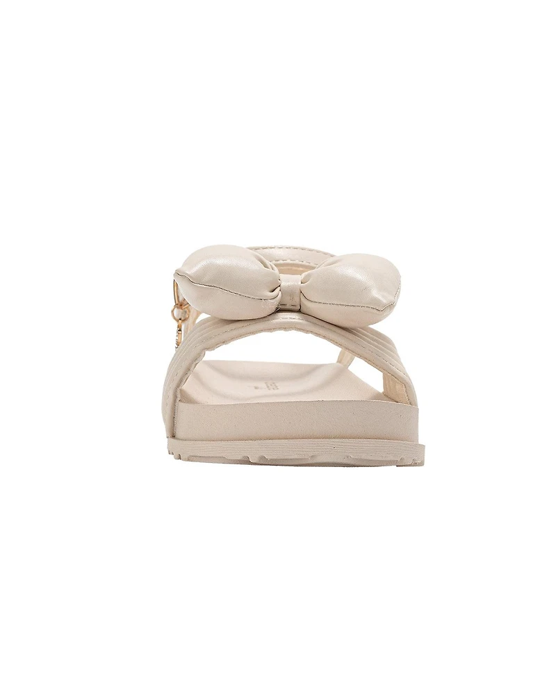 Bebe Girls Footbed Sandals - Lightweight Comfort & Adjustable Strap with Puffy Bow Detail