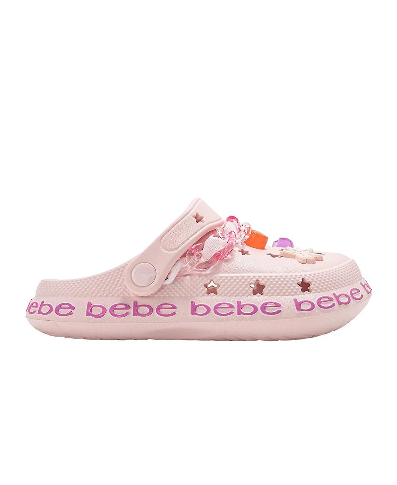 Bebe Little Girls Lightweight Eva Clog with Chain Logo Grosgrain Ribbon and Charms