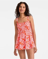 Lands' End Women's Square Neck Smocked Mini Swim Dress