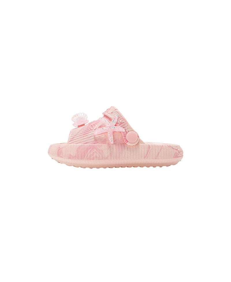 Bebe Little Girls Girl's Eva Comfy Slides - with Cute Marble Print and Charms