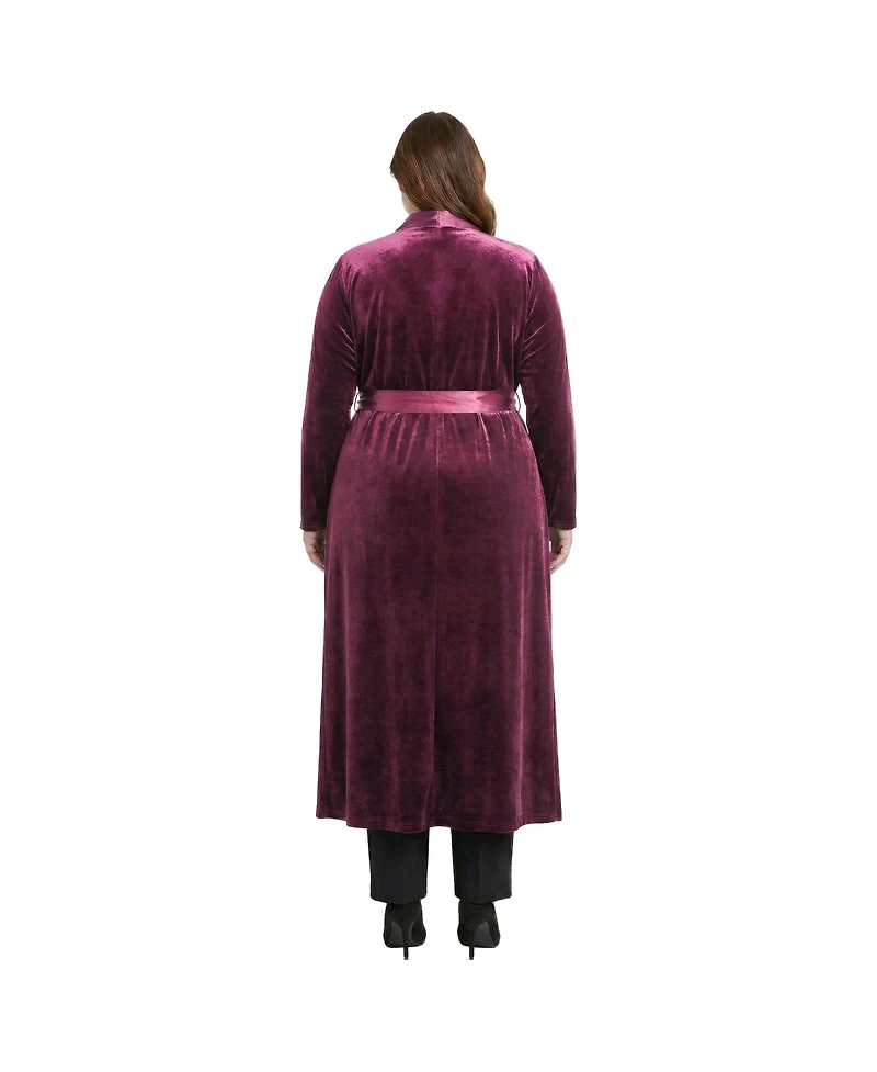Standards & Practices Plus Velvet Wrap Satin Belt Long Coat