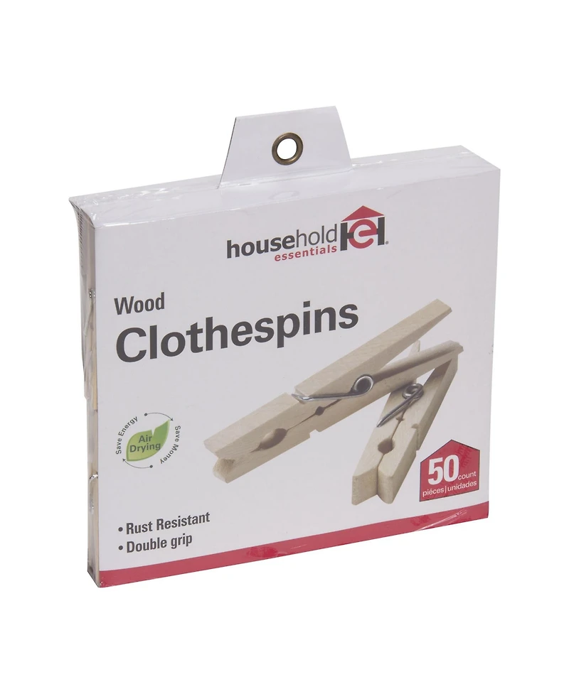 Household Essentials Classic Birchwood Clothespins, Bag of 50