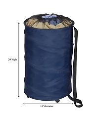 Household Essentials Rolling Pop Up Hamper, Drawstring Closure with Shoulder Strap and Removable Wheels