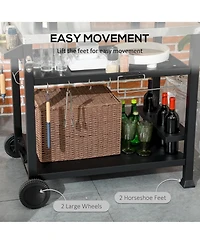 Outsunny Movable Stainless Steel 3-Shelf Outdoor Grill Cart w/ Side Table