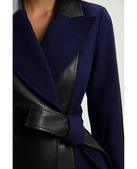 Karen Millen Women's Wool Pu Mix Belted Midi Coat