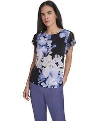 Calvin Klein Women's Mixed Media Cap-Sleeve Top