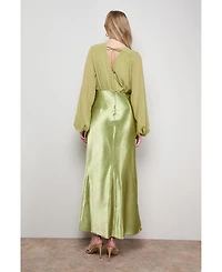 Oasis Women's Satin Chiffon Mix V Neck Midaxi Dress