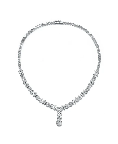 Genevive Chic Sterling Silver White Gold Plated Cubic Zirconia Drop Necklace