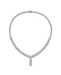 Genevive Chic Sterling Silver White Gold Plated Cubic Zirconia Drop Necklace