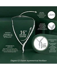 Genevive Sterling Silver White Gold Plated with Clear Round Cubic Zirconia Cluster Necklace