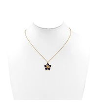 Curata Jewelry 14K Yellow Gold 18 Inch Italian Navy Enamel Textured Plumeria Necklace