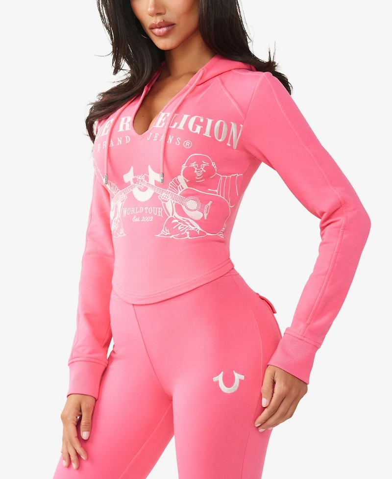 True Religion Women's French Terry Raglan Hoodie Sweatshirt