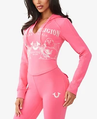 True Religion Women's French Terry Raglan Hoodie Sweatshirt