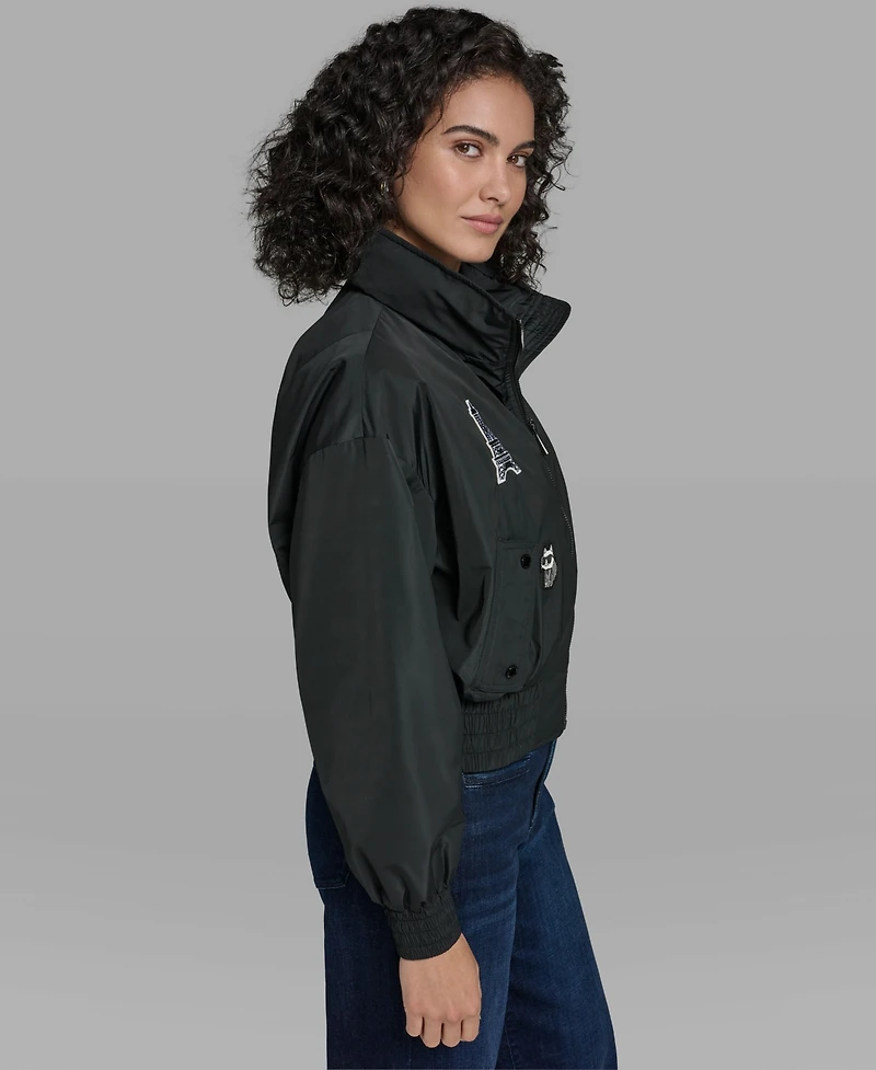 Karl Lagerfeld Paris Women's Logo Patched Bomber Jacket