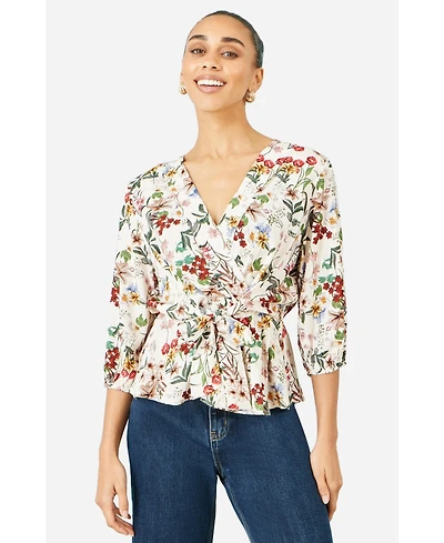 Yumi Women's Viscose Botanical Print Wrap Top