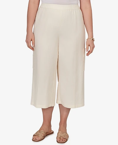 Ruby Rd. Plus Gauze Eyelet Cargo Pull-On Capri Pants