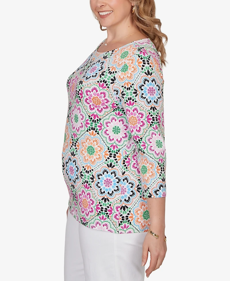 Ruby Rd. Plus Kaleidoscope Floral Boat Neck Knit Top
