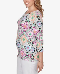 Ruby Rd. Plus Kaleidoscope Floral Boat Neck Knit Top