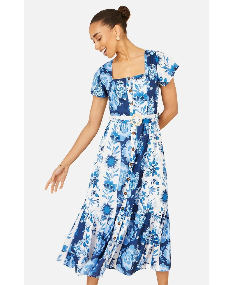 Yumi Women's Floral Belted Midi Dress
