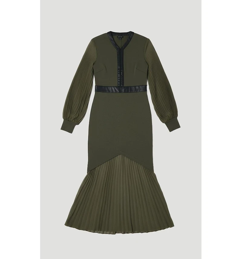 Karen Millen Women's Woven Sleeved Pleated Dress