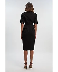 Karen Millen Women's Asymmetric Neck Belted Pencil Midi Dress