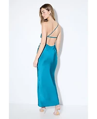 MissPap Women's Satin Asymmetric Maxi Bridesmaid Dress