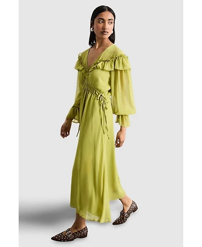 Warehouse Women's Ruffle Shoulder Detail Boho Maxi Dress