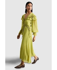 Warehouse Women's Ruffle Shoulder Detail Boho Maxi Dress