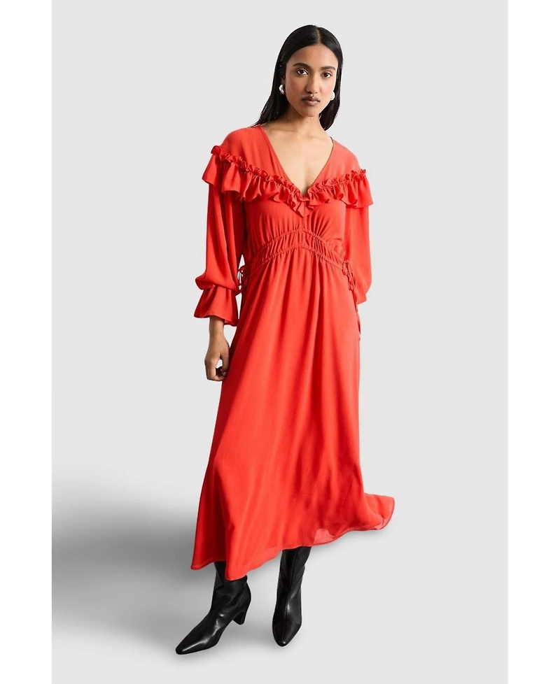 Warehouse Women's Ruffle Shoulder Detail Boho Maxi Dress