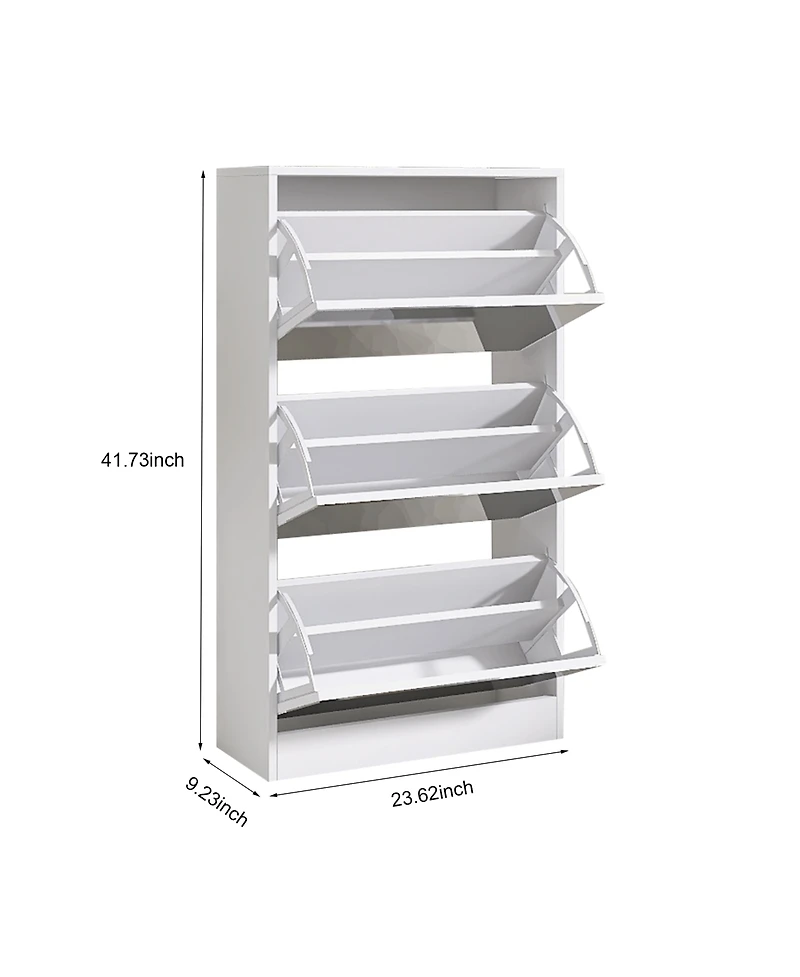 Rainsken Narrow Shoe Cabinet with Full-Length Mirror, 3-Tier Wood Shoe Storage Rack, Shoe Organizer for Entryway and Hallway