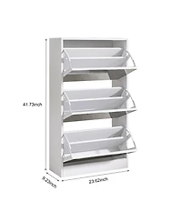 Rainsken Narrow Shoe Cabinet with Full-Length Mirror, 3-Tier Wood Shoe Storage Rack, Shoe Organizer for Entryway and Hallway