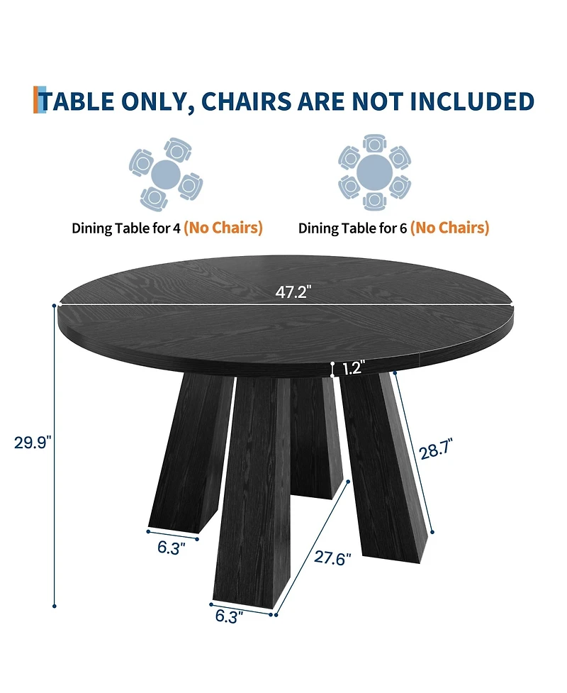Gaomon Round Dining Table for 4-6 People, Dining Room Table with Wooden Pedestal Base