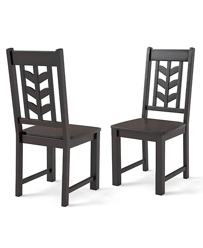 Dining Chair with Rubber Wood Frame & Leaf-shape High Back for Kitchen