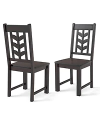 Dining Chair with Rubber Wood Frame & Leaf-shape High Back for Kitchen