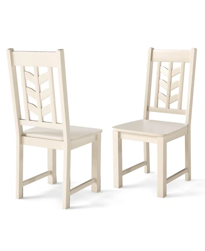Dining Chair with Rubber Wood Frame & Leaf-shape High Back for Kitchen