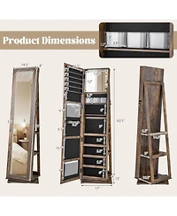 Costway 360degree(s) Swivel Jewelry Armoire with Full-Length Mirror Rear Shelves Makeup Mirror