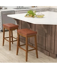 29" Bar Height Stools Set of with Pu Leather Seat Solid Rubber Wood Frame
