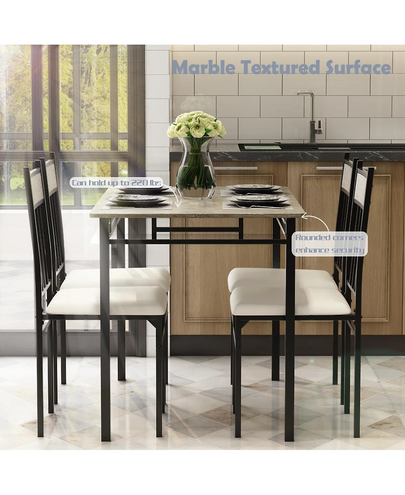 Costway 5 Piece Faux Marble Dining Set Table and 4 Chairs Kitchen Breakfast Furniture