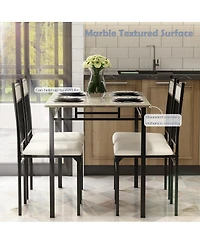 Costway 5 Piece Faux Marble Dining Set Table and 4 Chairs Kitchen Breakfast Furniture