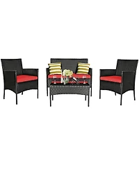 8PCS Patio Rattan Furniture Set Cushioned Sofa Coffee Table Backyard Porch Red