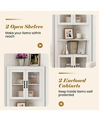 67" Tall Corner Hutch with 4 Fluted Glass Doors 3-Level Adjustable Shelves