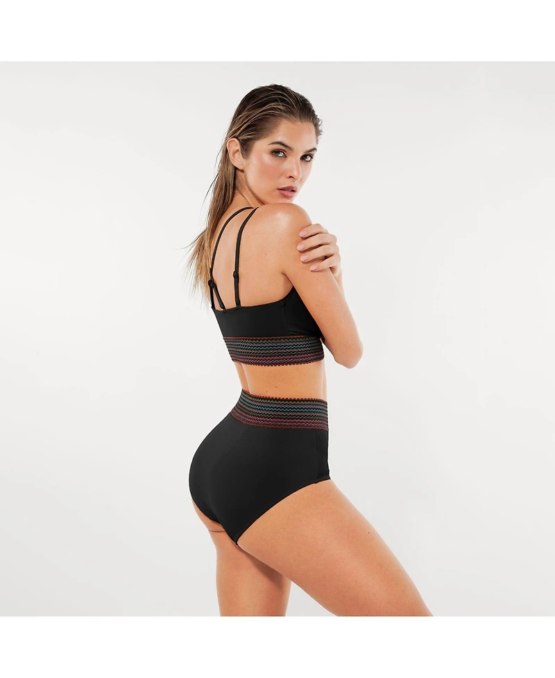 Popilush Women's Boho Trim High Waist Tummy Control Bikini Set