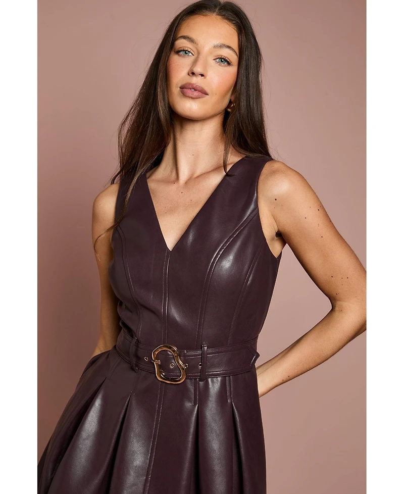Coast Women's Sleeveless Pu Belted Dress